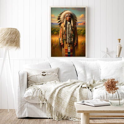 Custom Native American Chief Standing Portrait Photo Canvas Art Gift Home Decor