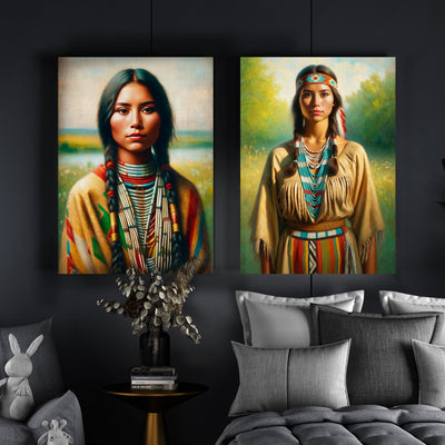 Custom Native American Women Portrait Photo Canvas Art Gift Home Decor