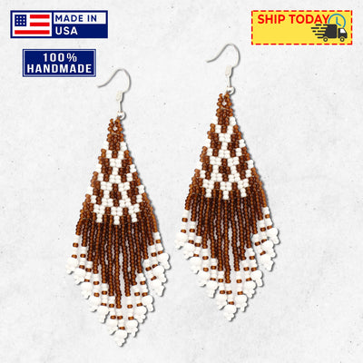 SALE 30% OFF - Seed Bead Brown Pattern Beaded Handmade Earrings For Women