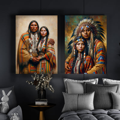 Custom Native American Couple Standing Photo Canvas Art Gift Home Decor