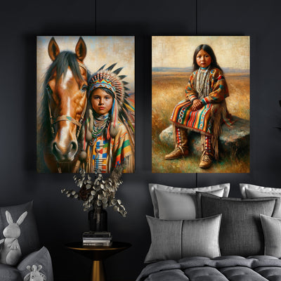 Custom Native American Child And The Horse Photo Canvas Art Gift Home Decor