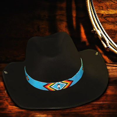 SALE 30% OFF - Turquoise Blue Red Black man’s Symbol Beadwork Cowboy Hat Band Waist Belt IBL