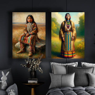 Custom Native American Child Photo Canvas Art Gift Home Decor