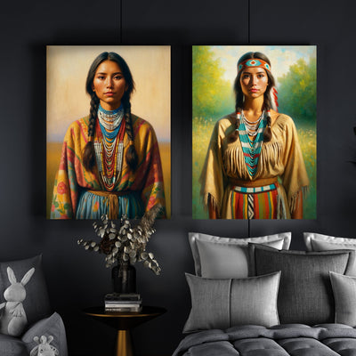 Custom Native American Women Standing Photo Canvas Art Gift Home Decor