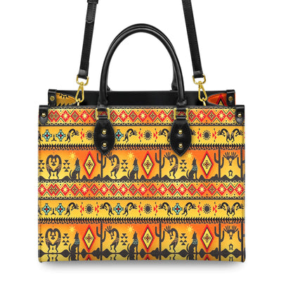 Kokopelli Myth Yellow Native Leather Handbag WCS022