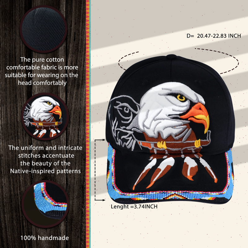 SALE 50% OFF  - Eagle With Pipe Embroidered  Beaded Baseball Cap With Brim Unisex Native American Style