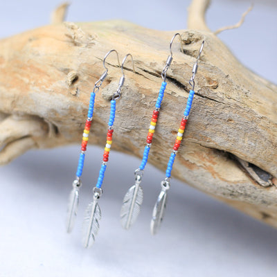 SALE 30% OFF - Blue Stick Pattern Beaded Handmade Earrings For Women