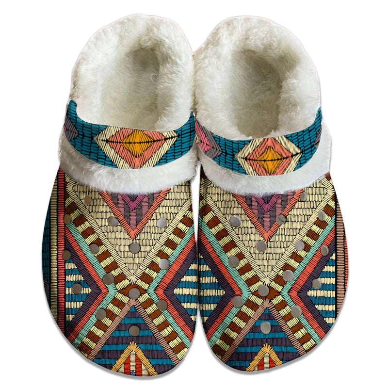 Unisex Pattern Fleece Clog Shoes For Women and Men Native American Style