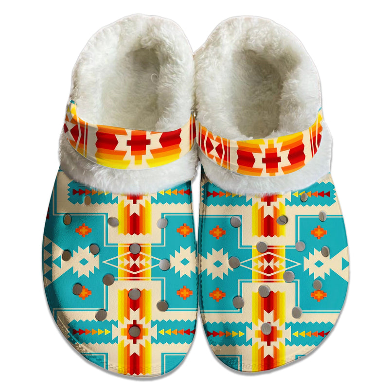 Unisex Pattern Fleece Clog Shoes For Women and Men Native American Style