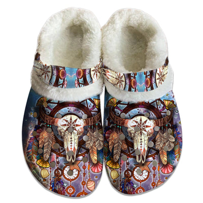 Unisex Pattern Fleece Clog Shoes For Women and Men Native American Style