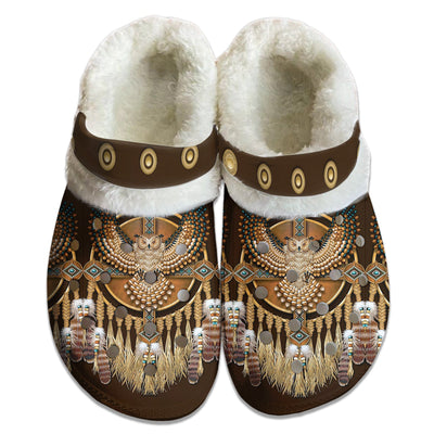 Fleece Unisex Owl Pattern Clog Shoes For Women and Men Native American Style