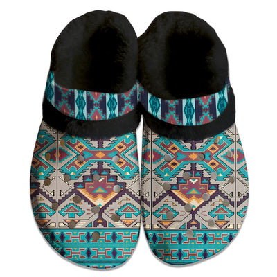 Unisex Turquoise Pattern Fleece Clog Shoes For Women and Men Native American Style