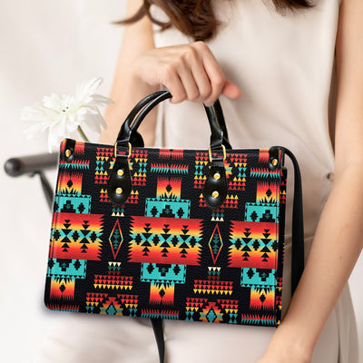 Black Native Tribes Pattern Leather Handbag WCS002