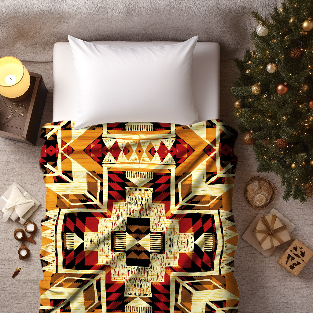 Native American Yellow Pattern Soft And Warm Fleece Blanket