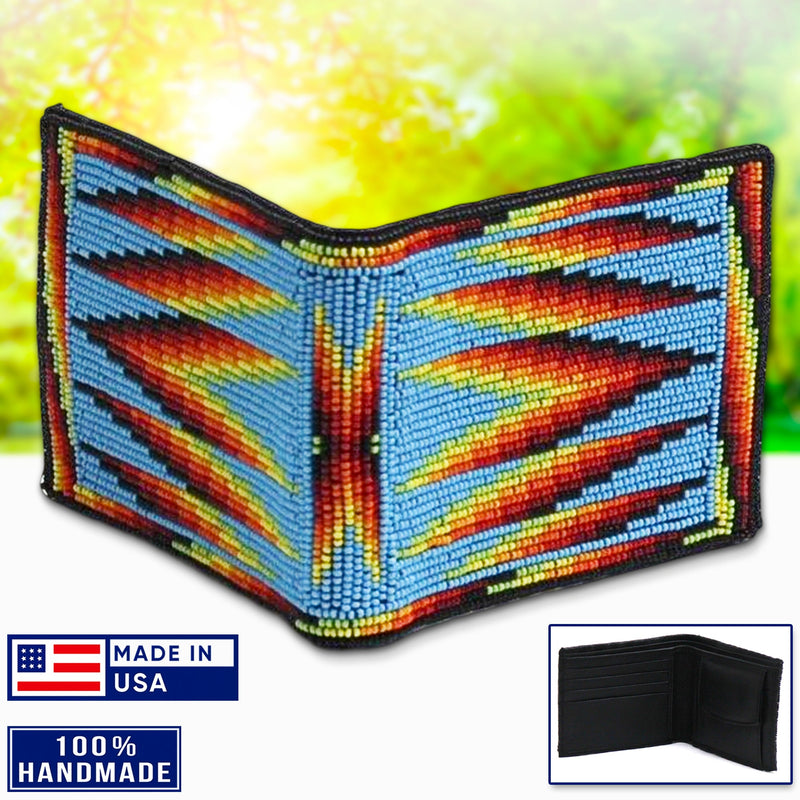 SALE 30% OFF - Handmade Beaded Blue Native American style genuine leather Men’s bifold Wallet/purse IBL