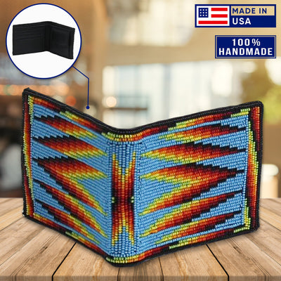 SALE 30% OFF - Handmade Beaded Blue Native American style genuine leather Men’s bifold Wallet/purse IBL