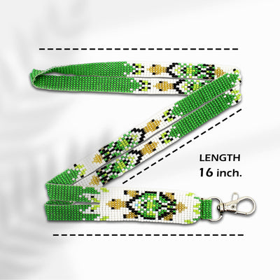 SALE 30% OFF - Handmade beaded Turtle design Green White Lanyard