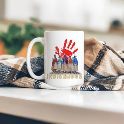 MMIW Indigenous Woman Red Hand Together Ceramic Coffee Mug