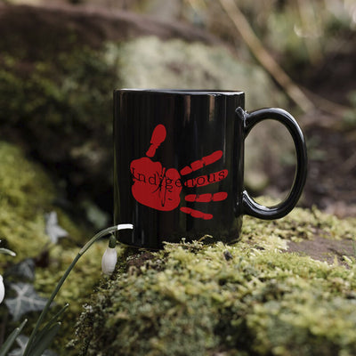 MMIW Indigenous Woman Red Hand White Black Ceramic Coffee Mug