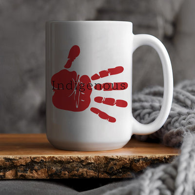 MMIW Indigenous Woman Red Hand White Black Ceramic Coffee Mug