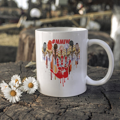 MMIW Women Red Hand Together Feather Heart  Ceramic Coffee Mug