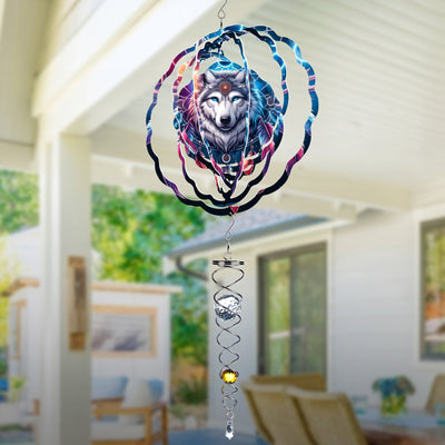 Colorful Native American Wolf Wind Spinner 003