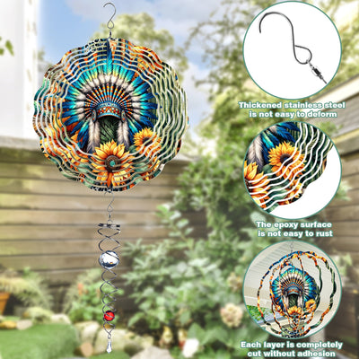 Colorful Native American Chief Headdress Wind Spinner 008