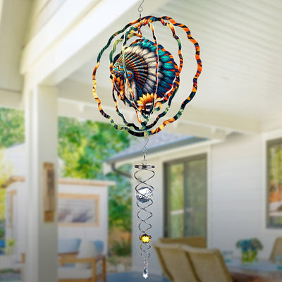 [COMBO 3 ] Colorful Wind Spinner Chief Headdress + Dreamcatcher +Hummingbirds Native American