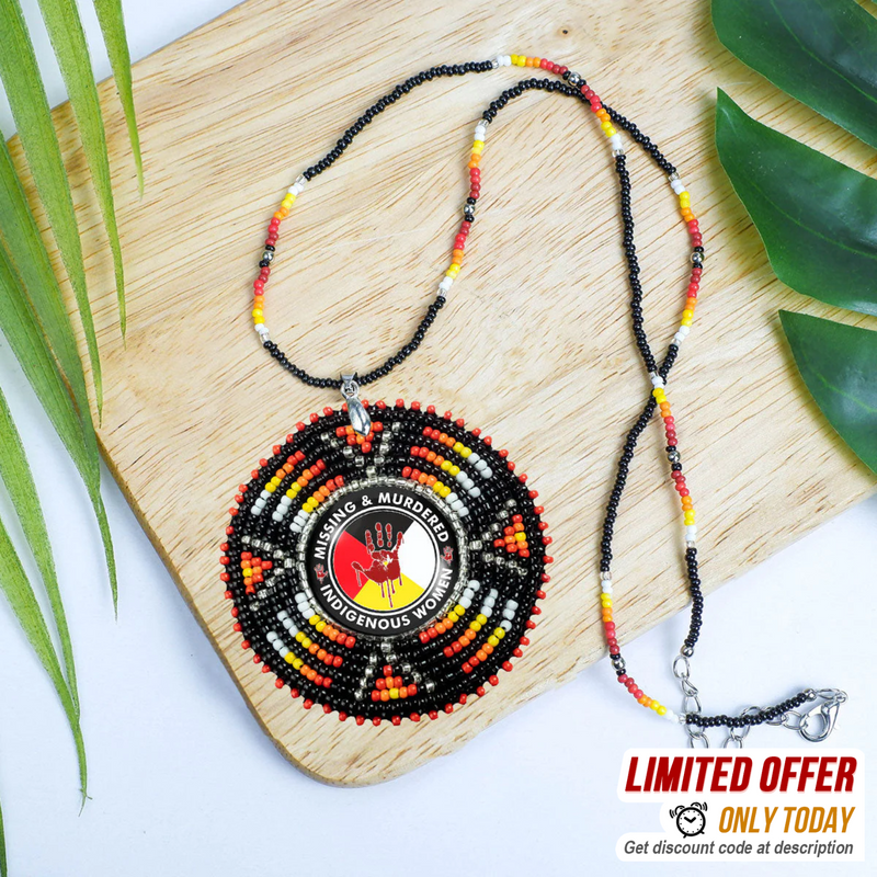 SALE 30% OFF - MMIW Sunburst Handmade Beaded Wire Necklace Pendant Unisex With Native American Style