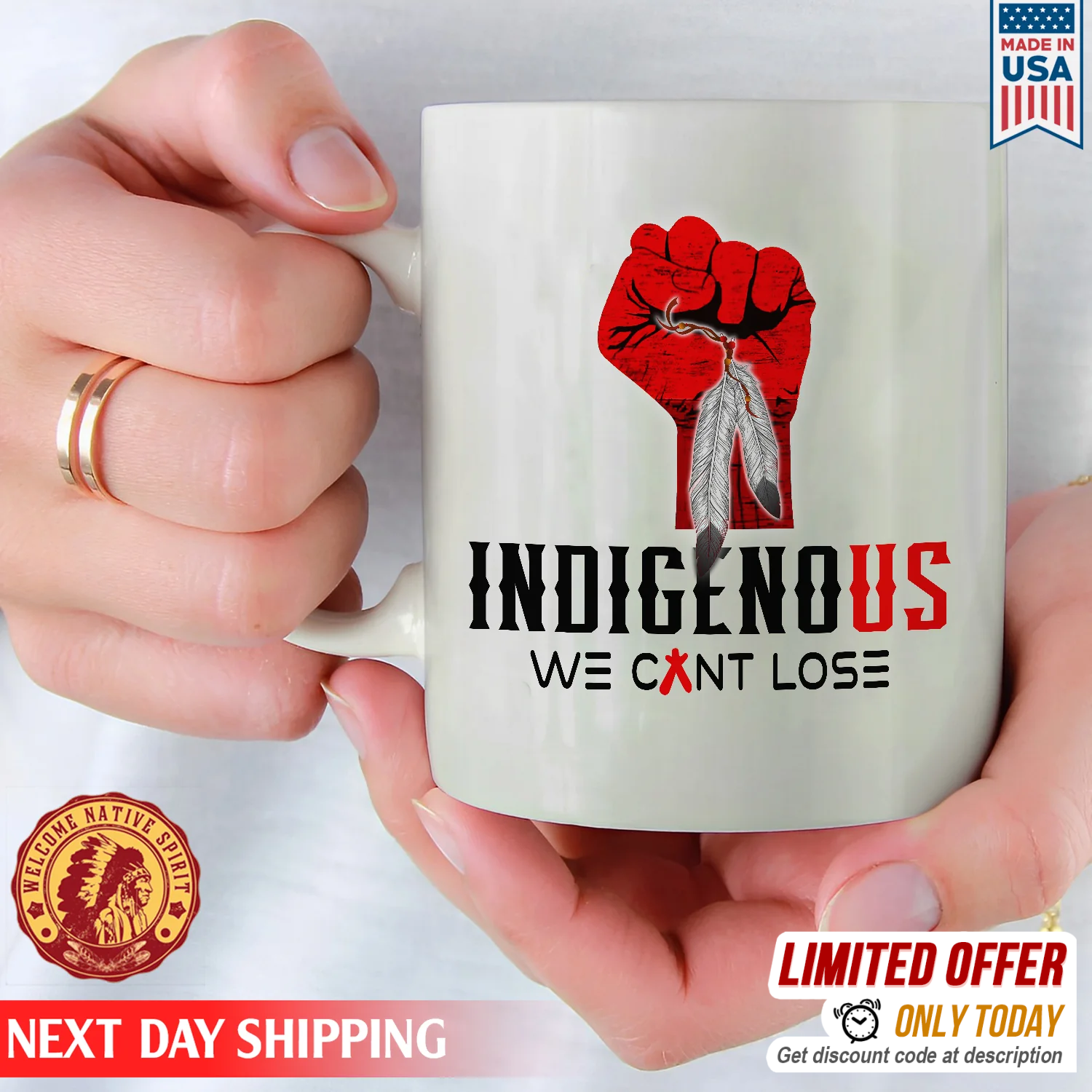 Native American Indigenous We Can't Lose Red Hand Ceramic Coffee Mug