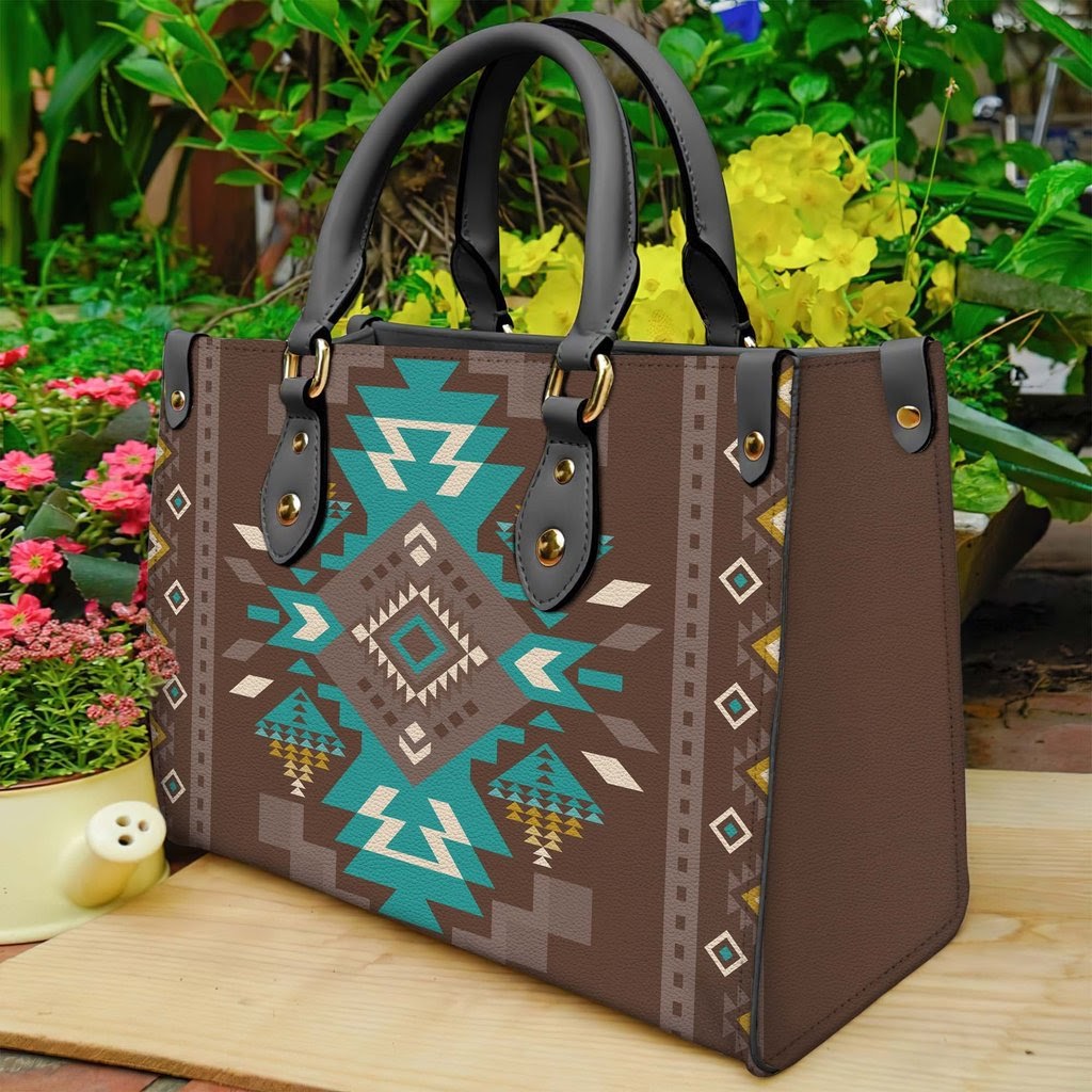 Blue Pattern Brown Bathroom Leather Handbag WCS017