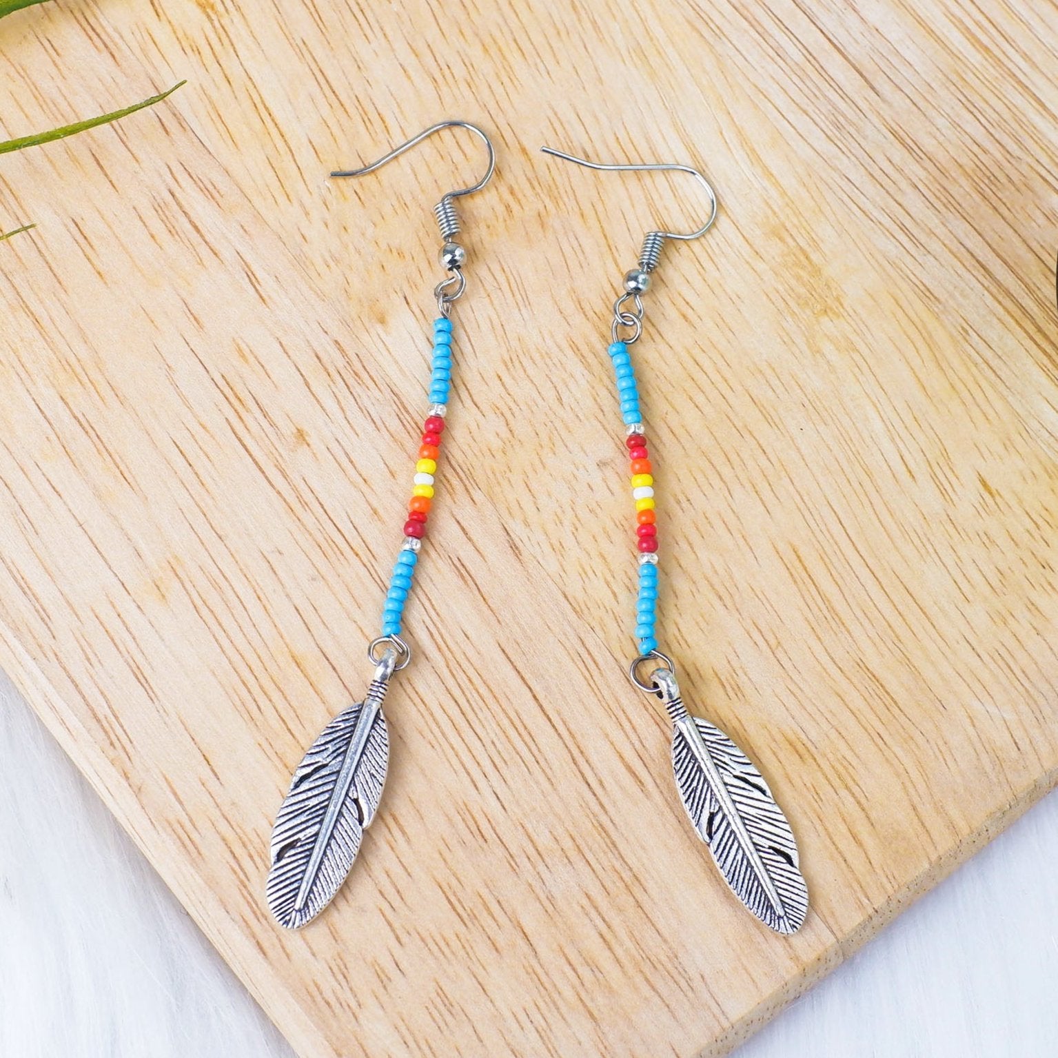 SALE 30% OFF - Blue Stick Pattern Beaded Handmade Earrings For Women