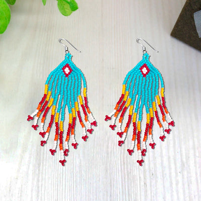 SALE 30% OFF - Turquoise Blue Orange Chandelier Beaded Handmade Earrings For Women