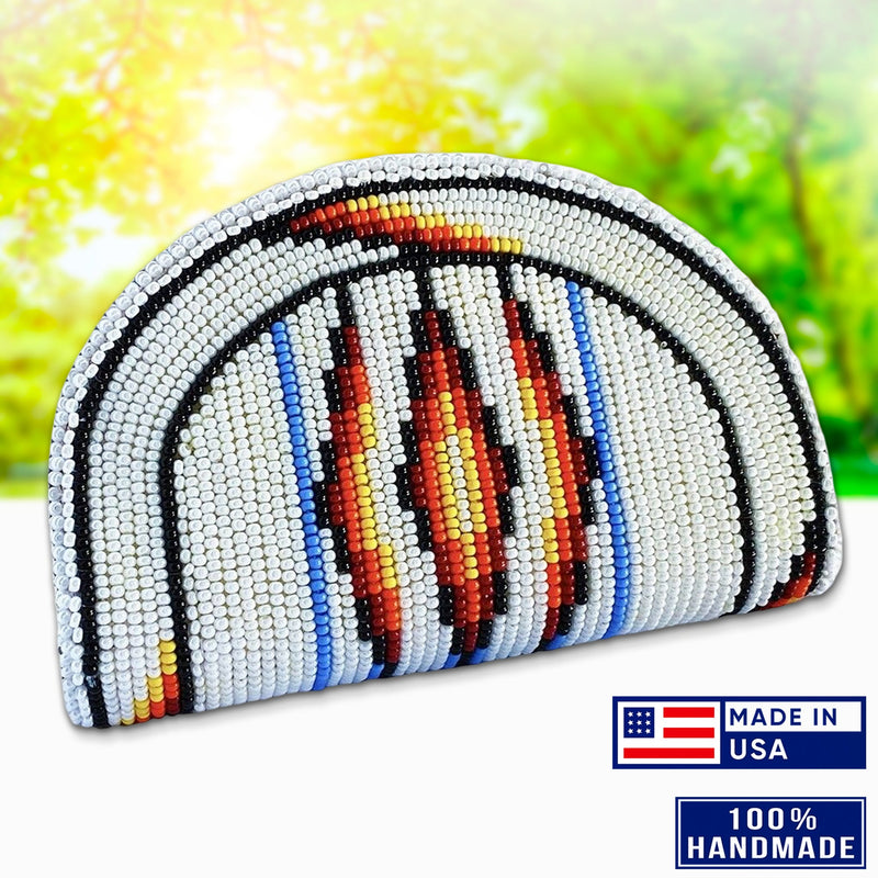 SALE 30% OFF - Native Inspired Ethnic Style White Seed Bead Beaded Coin Purse IBL