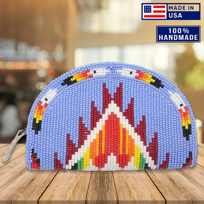 SALE 30% OFF - Native Inspired Ethnic Style Blue Red Seed Bead Beaded Coin Purse IBL