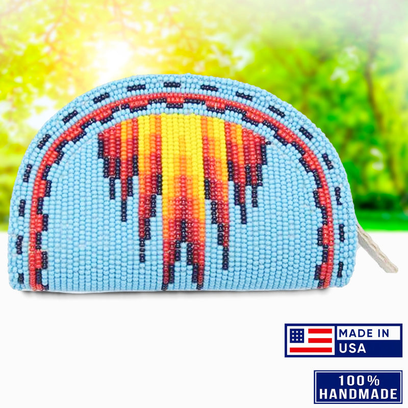 SALE 30% OFF - Native Inspired Ethnic Style Cyan Seed Bead Beaded Coin Purse IBL