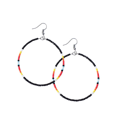 SALE 30% OFF - Black Round Pattern Beaded Handmade Hoop Earrings For Women