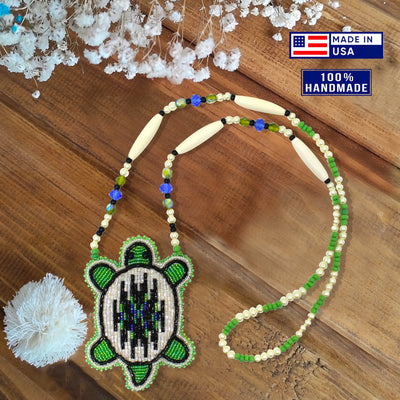 SALE 50% OFF - New Handmade Blue Green White Turtle Long Necklace Earring Set