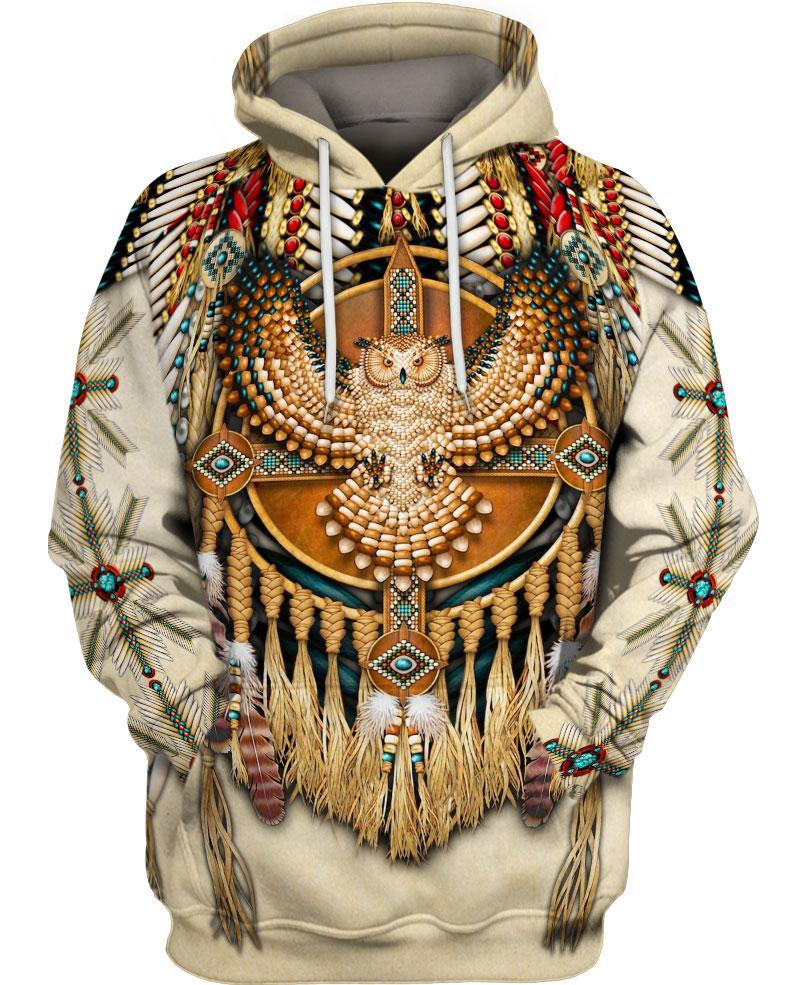 Pale Owl Pattern 3D Hoodie - Native American Pride Shop