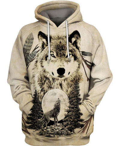 Old Native Wolf 3D Hoodie - Native American Pride Shop