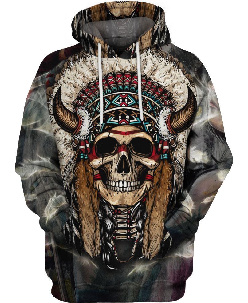 Unique Native Skull 3D Hoodie - Native American Pride Shop