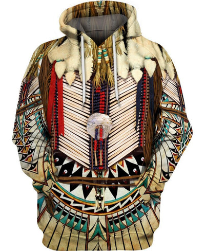 White Bead Pattern 3D Hoodie - Native American Pride Shop