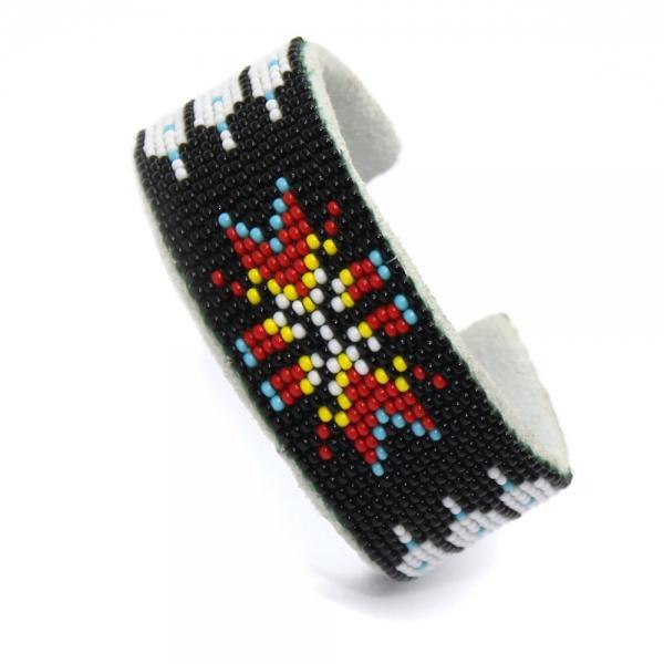 Black Red Fire Pattern Hard Cuff Beaded Handmade Bracelet 1 Inch Width WCS