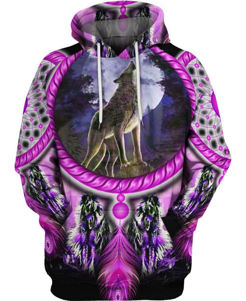 Native Wolf Violet 3D Hoodie - Native American Pride Shop