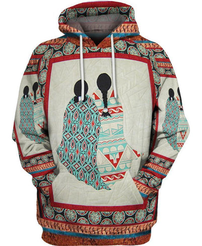 Two Girls Motifs 3D Hoodie - Native American Pride Shop