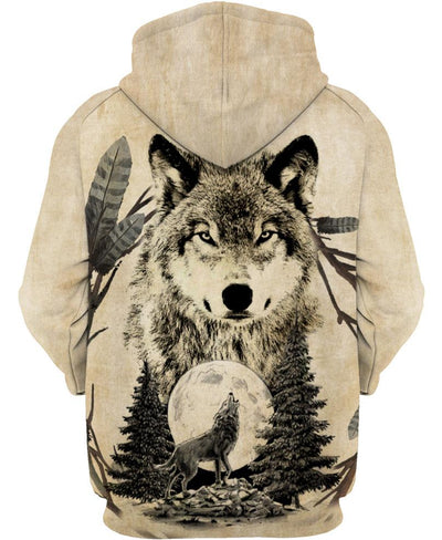 Old Native Wolf 3D Hoodie - Native American Pride Shop