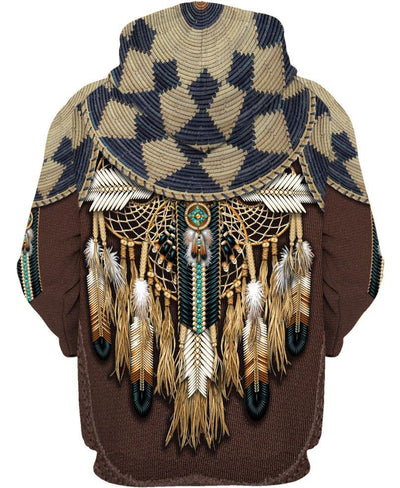 Brown Native Bead Dreamcatcher 3D Hoodie - Native American Pride Shop