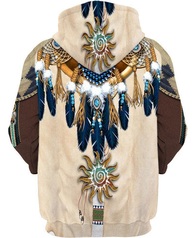 Blue Feather Pattern 3D Hoodie - Native American Pride Shop