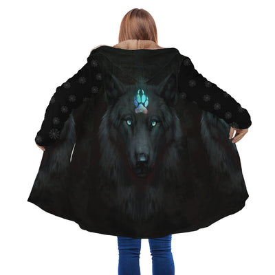 Black Wolf  Beauty Horn Button Long Fleece Windbreaker Custom WCS