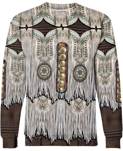 White Brown Printed Fringe Pattern 3D Hoodie - Native American Pride Shop